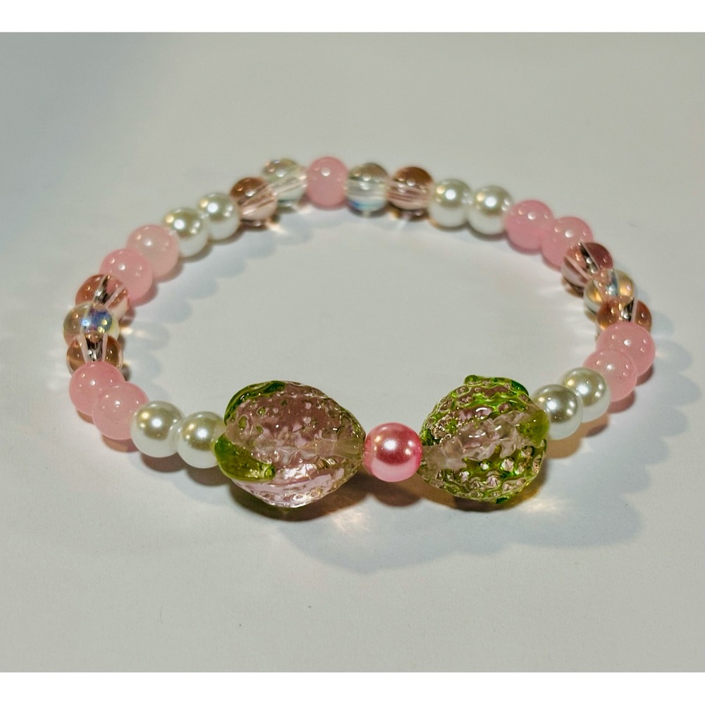 Cute Pink Pearl Bracelet Kitty Charm Kawaii Beaded Jewelry